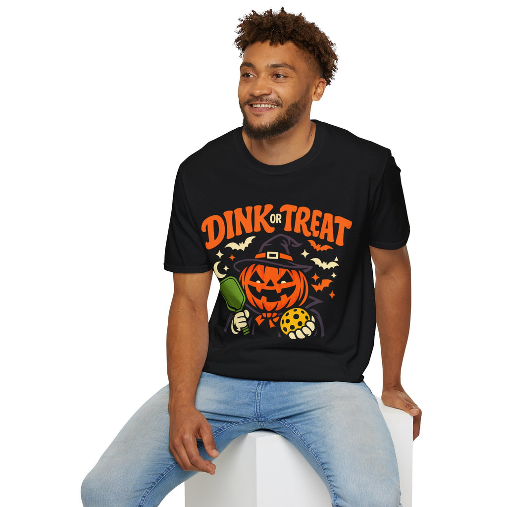 Dink Treat Halloween T-Shirt — Jack-O'-Lantern Pickleball Design