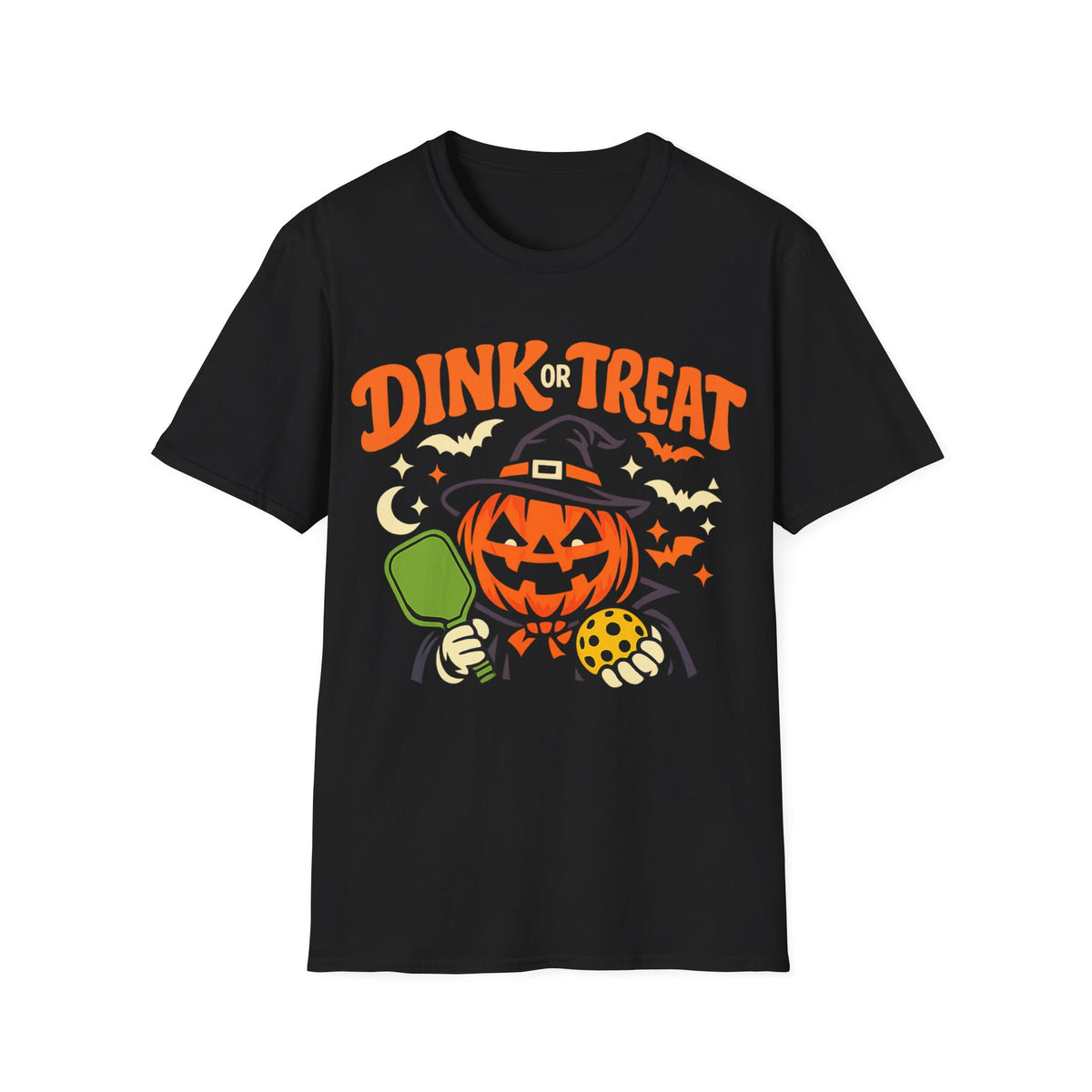 Dink Treat Halloween T-Shirt — Jack-O'-Lantern Pickleball Design