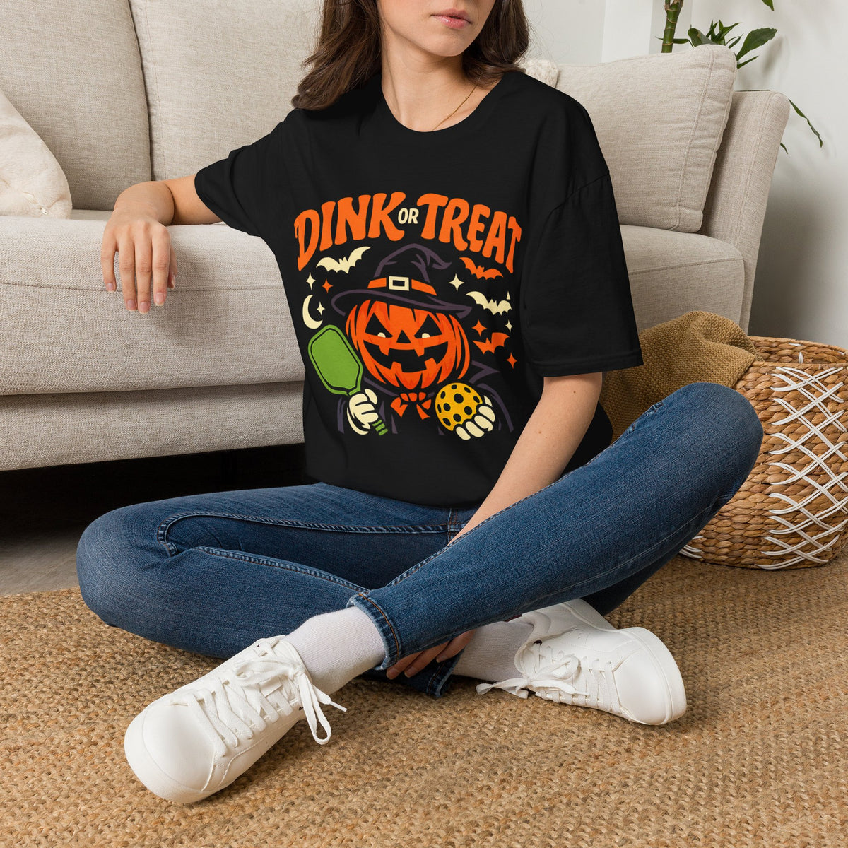 Dink Treat Halloween T-Shirt — Jack-O'-Lantern Pickleball Design